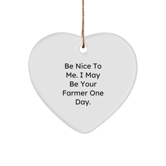 Funny Farmer Gifts for Men, Heart Ornament 'Be Nice To Me', Christmas Unique Gifts from Friends to Farmer - Image 1