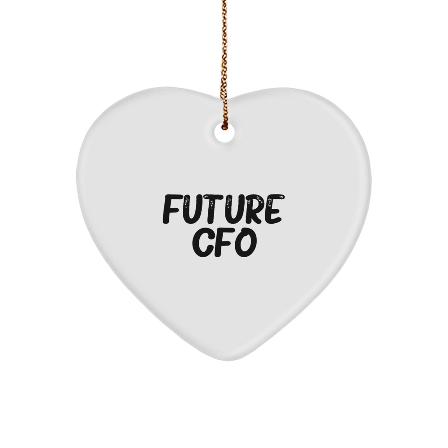Funny Future CFO Heart Ornament Gifts from Friends, Family, or Coworkers, 'Future CFO' Quote, White, Heart-Shaped, 2.75" Tall, Christmas - Image 1