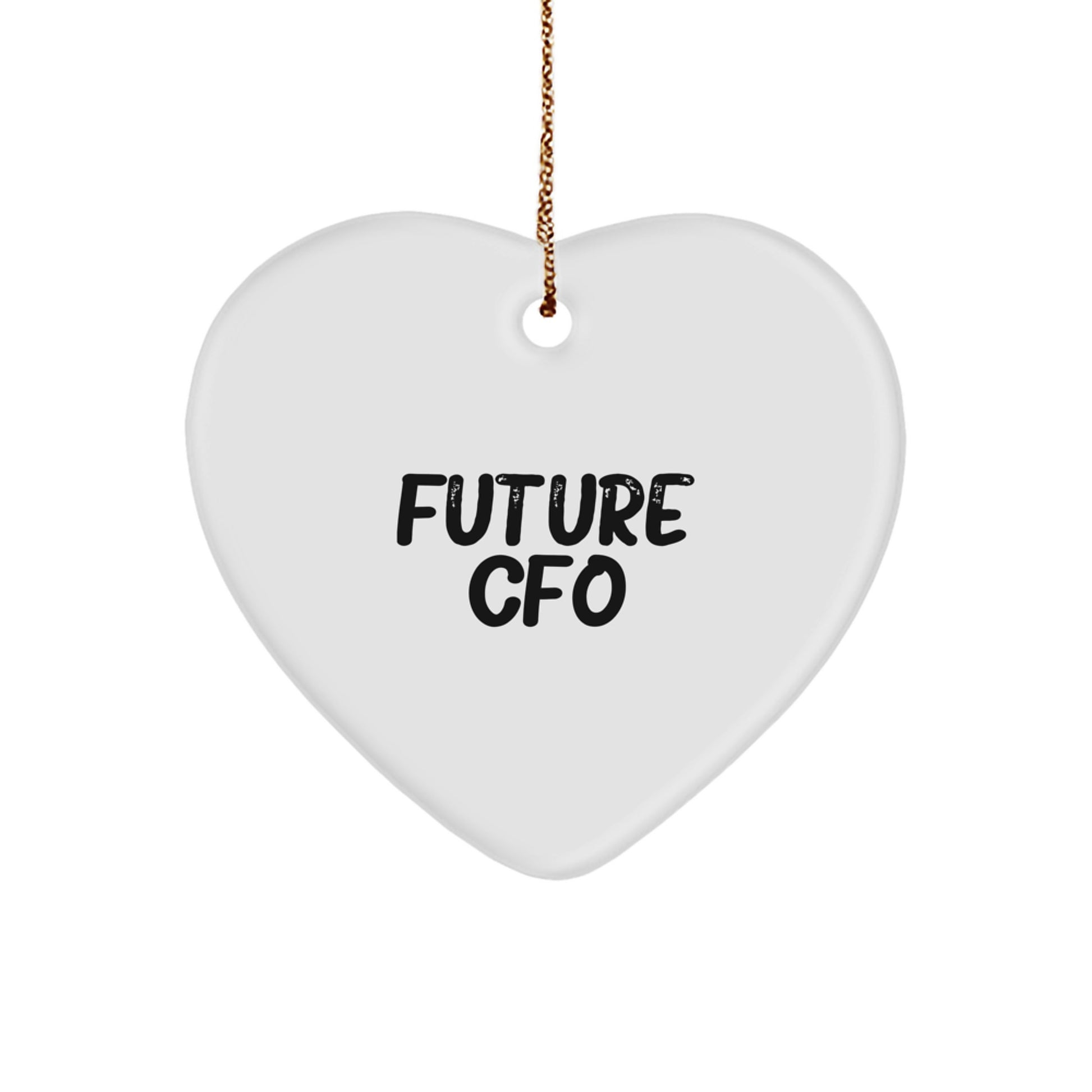 Funny Future CFO Heart Ornament Gifts from Friends, Family, or Coworkers, 'Future CFO' Quote, White, Heart-Shaped, 2.75" Tall, Christmas - Image 1