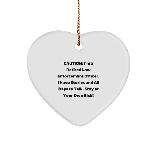 Funny Law Enforcement Officer Gifts for Men, Heart Ornament from Retired Officer, Caution: Stories to Share at Christmas Unique - Image 1