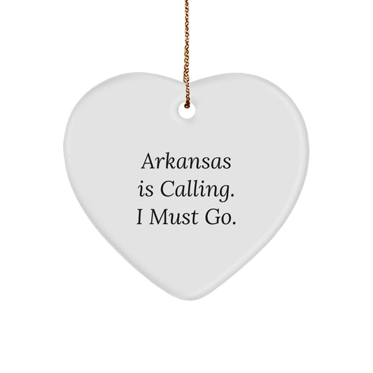 Funny Arkansas Heart Ornament Gifts from Men to Women Friends and Family, Unique Christmas Decorations for Arkansas Enthusiasts, 'Arkansas Is Calling. I Must Go.' - Image 1