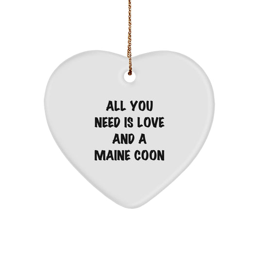 Love Maine Coon Cat Gifts for Christmas - Heart Ornament 'All You Need Is Love' from Friends, Family, or Coworkers - Image 1