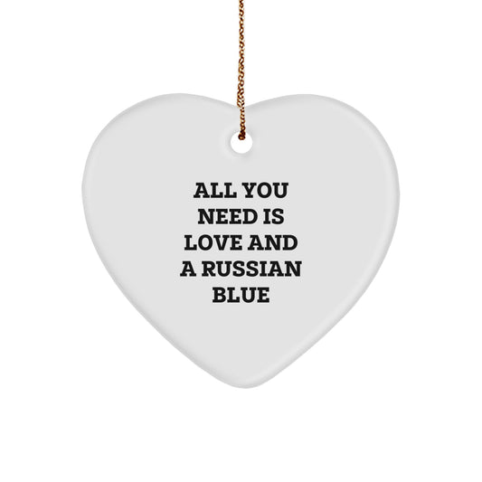 Love and Russian Blues, Russian Blue Cat Gifts for Men, Women, Friends, Family, Christmas Unique Heart Ornament from Family - Image 1