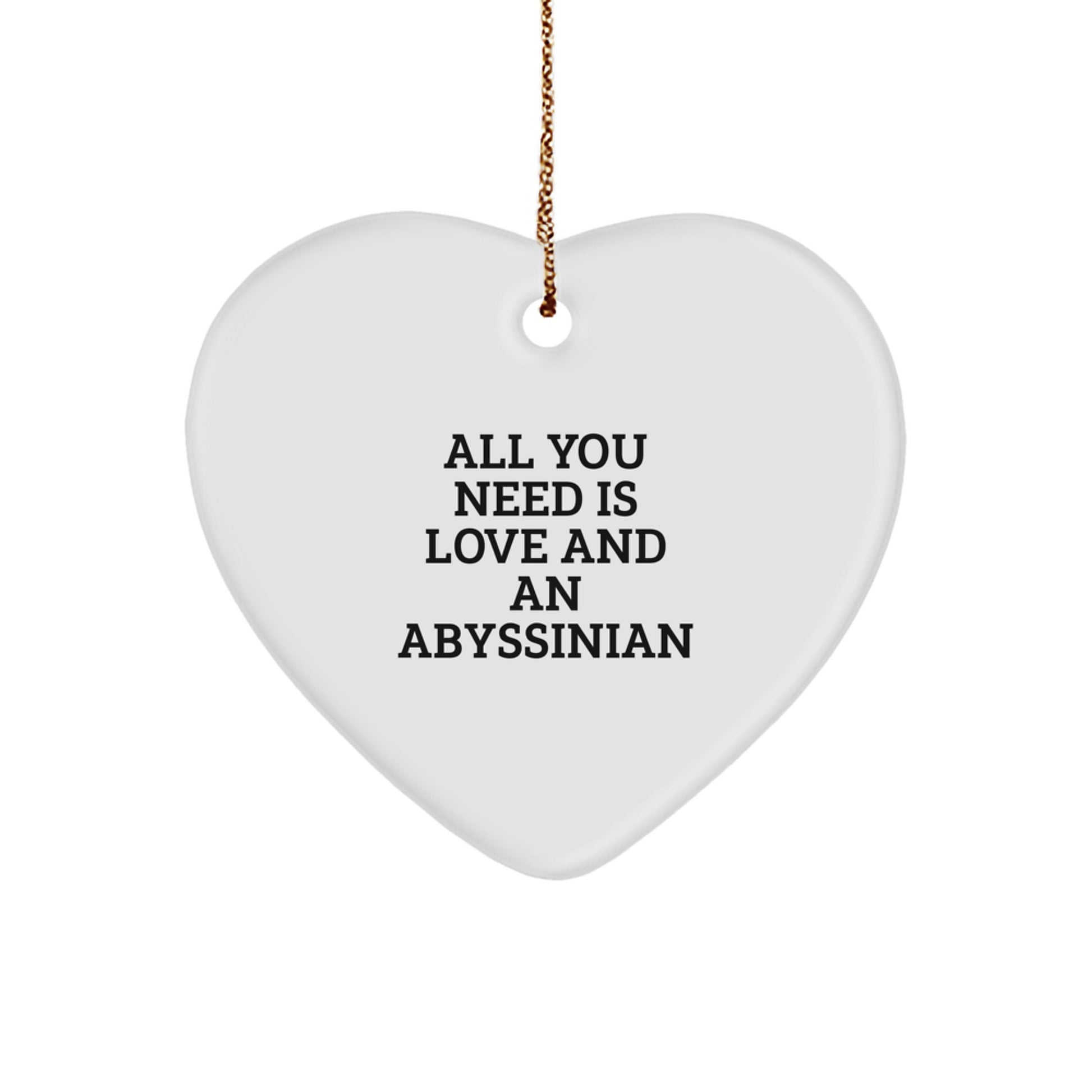 Abyssinian Cat Lover Gifts from Family for Christmas Unique Ornaments with Funny Quote - 'All You Need Is Love And An Abyssinian' Heart Shaped Decoration - Image 1