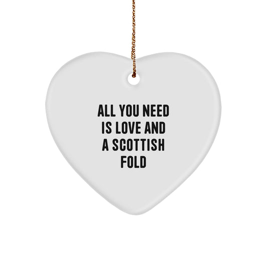 Gifts for Scottish Fold Cat Lovers, Heart Ornament with Inspirational Quote, Cute Christmas Unique Gifts from Friends, Family, or Coworkers - Image 1
