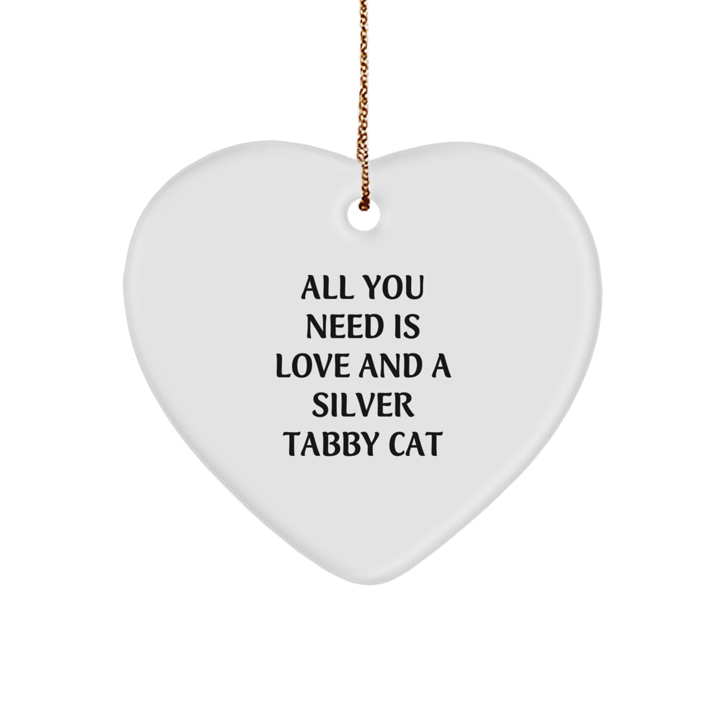 Silver Tabby Cat Heart Ornament Gifts from Friends, Family, Coworkers, or Men, Women, for Christmas Unique Love - Image 1