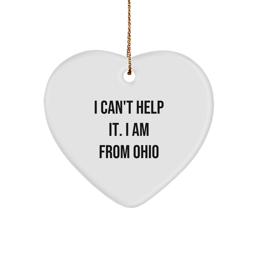 Funny Ohio Gifts from Friends - 'I Can't Help It, I Am From Ohio' Heart Ornament for Men, Women, Family, Christmas Unique Decorations - Image 1