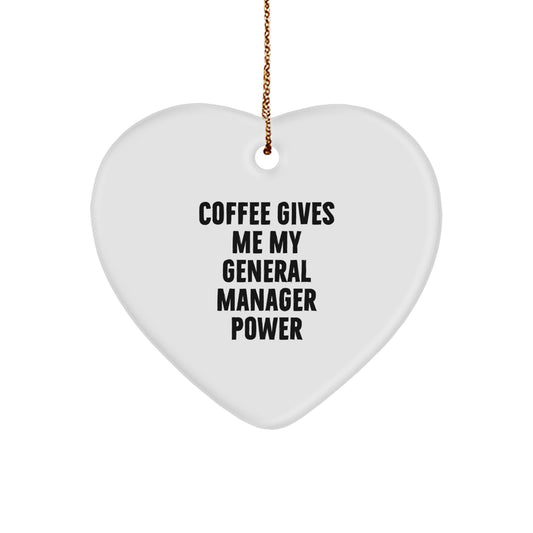 Funny General Manager Gifts, Coffee Fueled Power, Heart Ornament for Christmas Unique Gifts from Friends to General Manager - Image 1