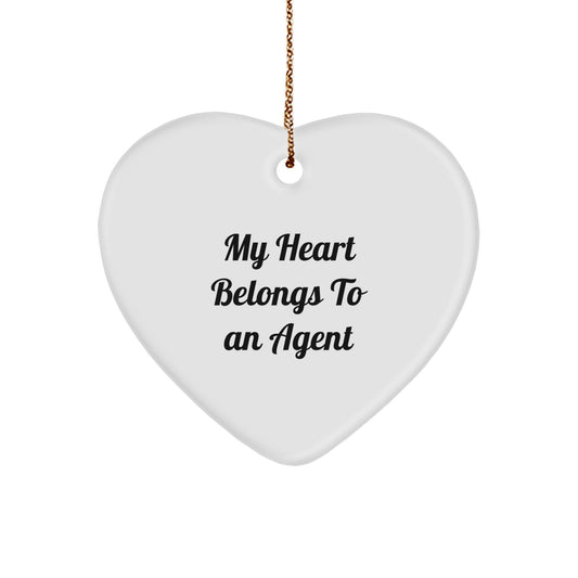 Funny Agent Heart Ornament, My Heart Belongs To An Agent Gift, Christmas Unique Agent Agent Gifts from Friends for Men Women Coworkers Family - Image 1