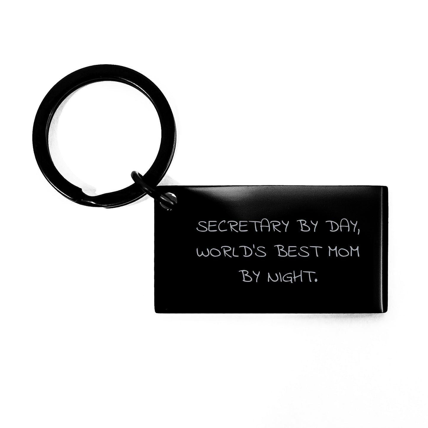 Funny Secretary Gifts from Mom, Secretary Keychain for Graduation, 'Secretary By Day, World's Best Mom By Night.' Quote, Stainless Steel Black Keychain - Image 1