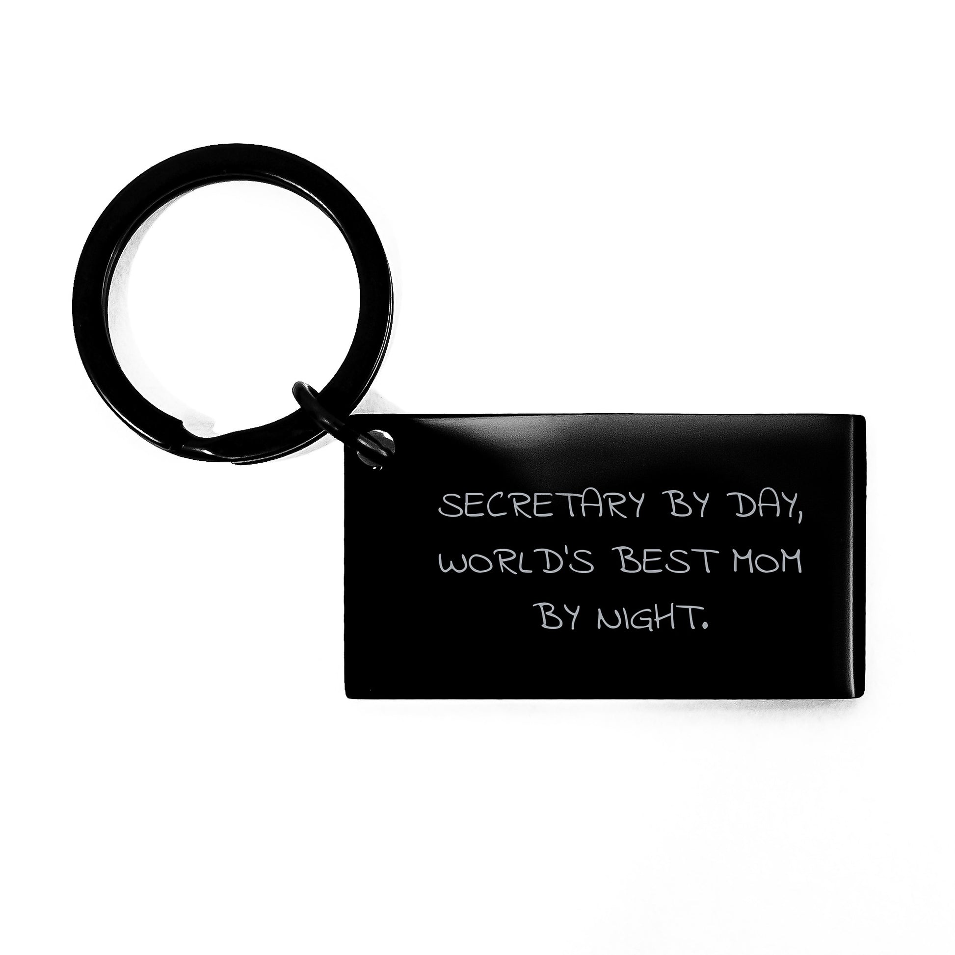 Funny Secretary Gifts from Mom, Secretary Keychain for Graduation, 'Secretary By Day, World's Best Mom By Night.' Quote, Stainless Steel Black Keychain - Image 1