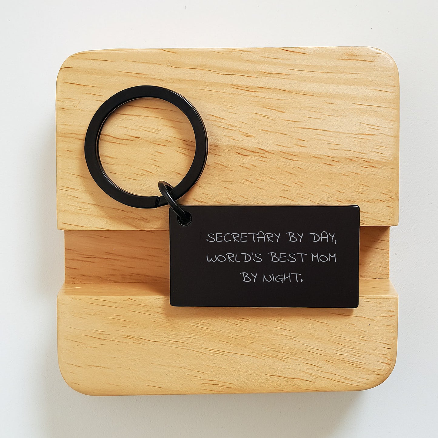 Funny Secretary Gifts from Mom, Secretary Keychain for Graduation, 'Secretary By Day, World's Best Mom By Night.' Quote, Stainless Steel Black Keychain - Image 2