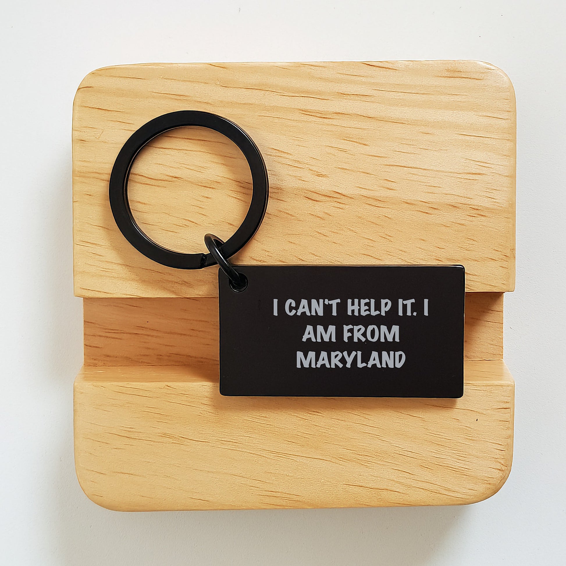 Maryland Proud Keychain, I Can't Help It. I Am From Maryland, Funny Quote, Gifts from Friends for Graduation, 1.57 x 0.87 inches, Black Stainless Steel - Image 2