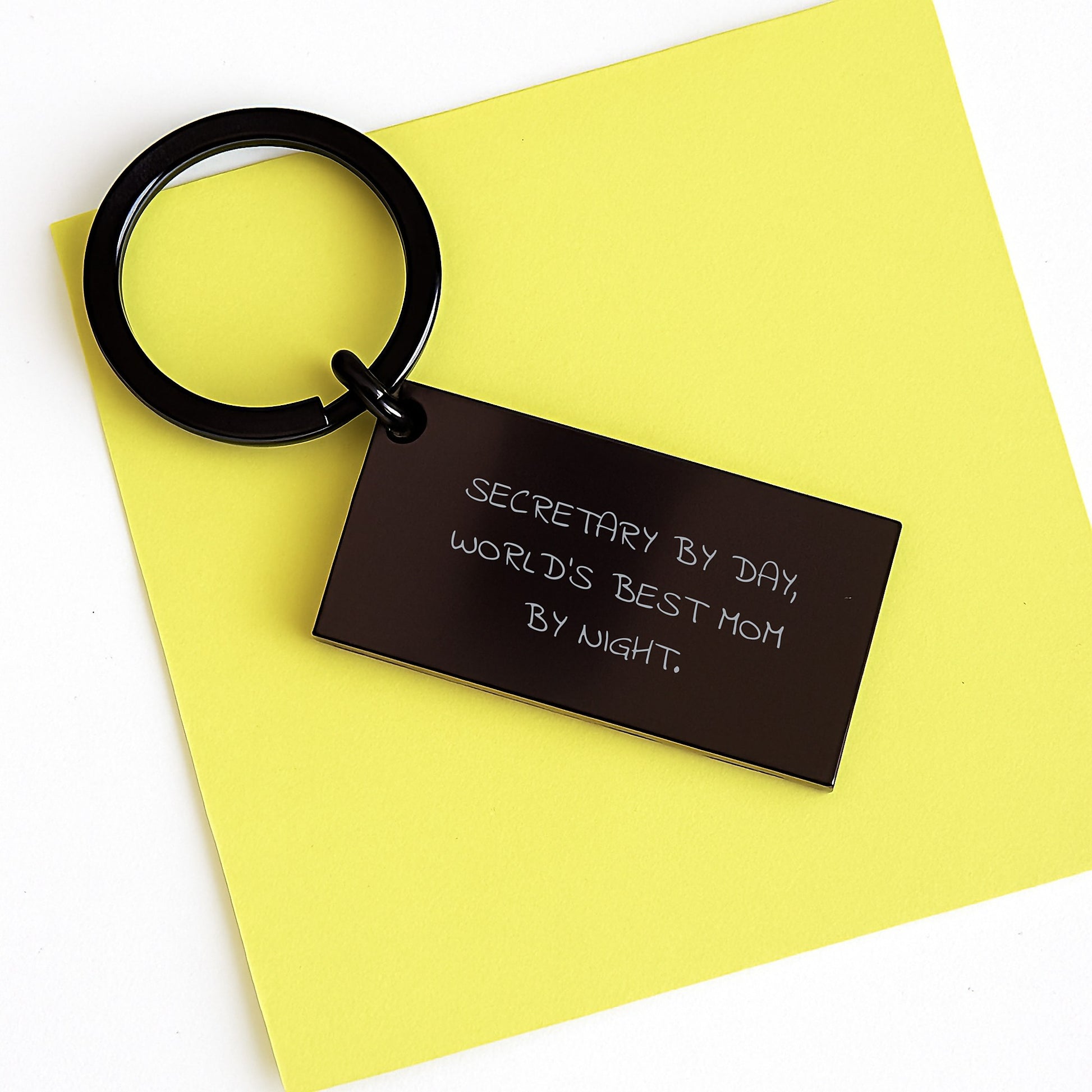 Funny Secretary Gifts from Mom, Secretary Keychain for Graduation, 'Secretary By Day, World's Best Mom By Night.' Quote, Stainless Steel Black Keychain - Image 3