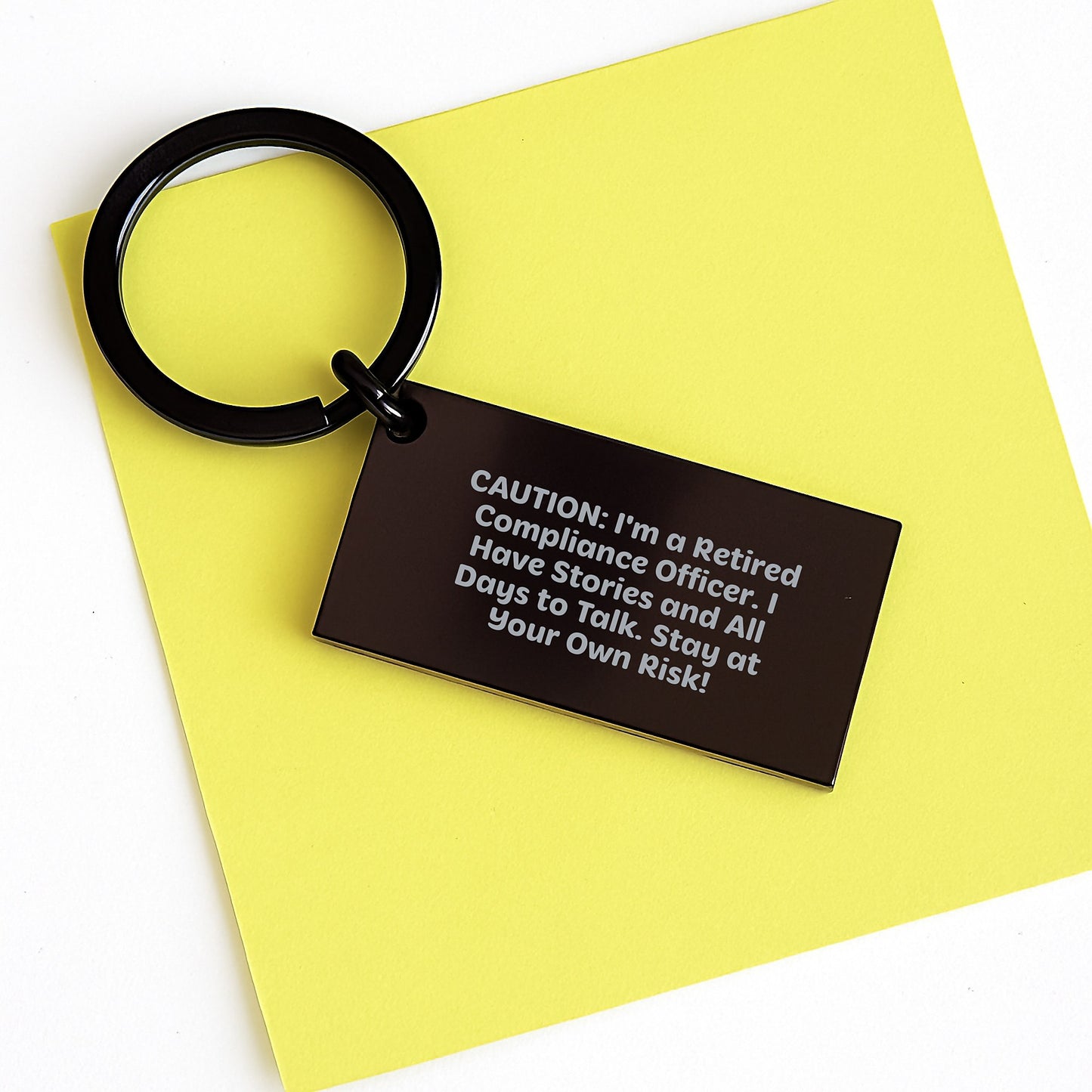 Funny Compliance Officer Keychain Gifts from Men to Compliance Officer Friends - Caution: 'I'm A Retired Compliance Officer, I Have Stories...' - Image 3