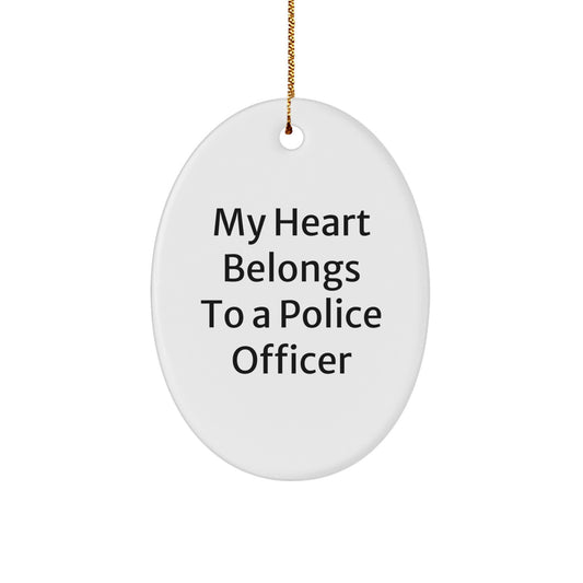 Funny Police Officer Gifts from Men - My Heart Belongs To A Police Officer Oval Ornament Christmas Unique - Image 1