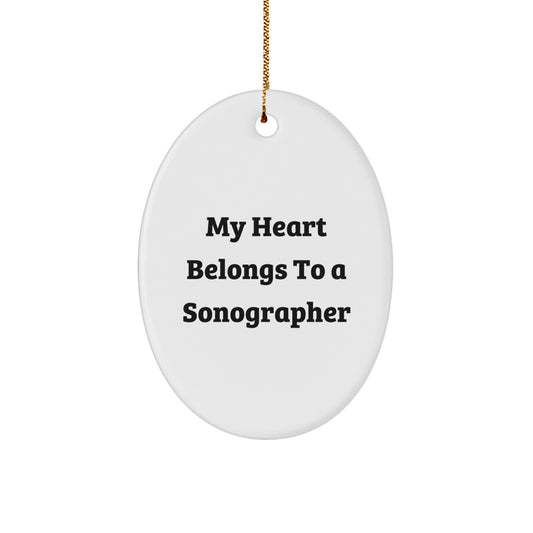 Funny Sonographer Gifts for Him - My Heart Belongs To A Sonographer Christmas Unique Gifts from Family - Oval Ornament for Sonographer - Image 1