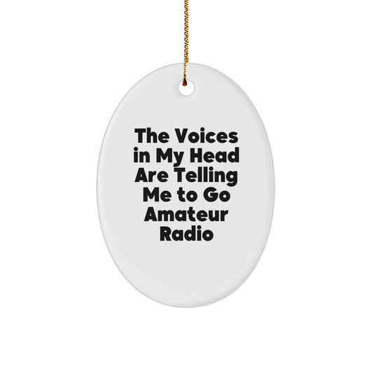 Funny Amateur Radio Oval Ornament Gifts for Men, Women, and Friends - 'The Voices In My Head Are Telling Me To Go Amateur Radio' Christmas Unique Decorations - Image 1