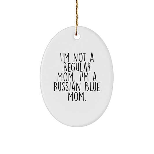 Funny Russian Blue Cat Mom Gifts from Family for Christmas Unique Oval Ornaments - Image 1