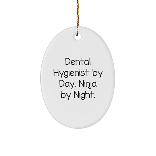 Funny Dental Hygienist Gifts for Men Christmas Unique Ornaments, Dental Hygienist by Day Ninja by Night Oval Ornament - Image 1