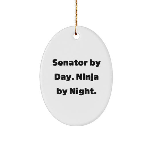 Senator Gifts By Day, Ninja By Night Oval Ornament, Funny Christmas Unique Gifts for Senator, Senator Ornament, Senator By Day Ninja Night Ornament - Image 1