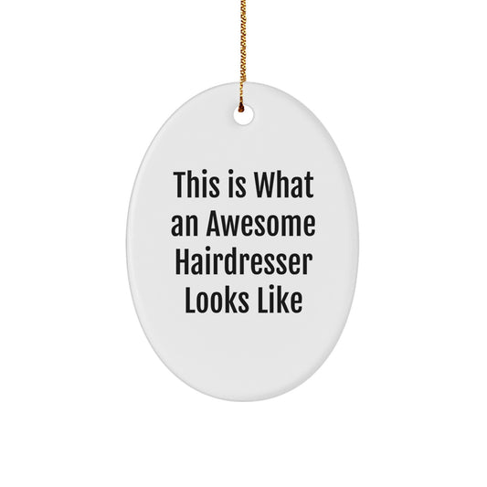 Funny Hairdresser Gifts from Friends, Unique Oval Ornament for Hairdresser, This Is What An Awesome Hairdresser Looks Like Christmas Unique Gifts - Image 1
