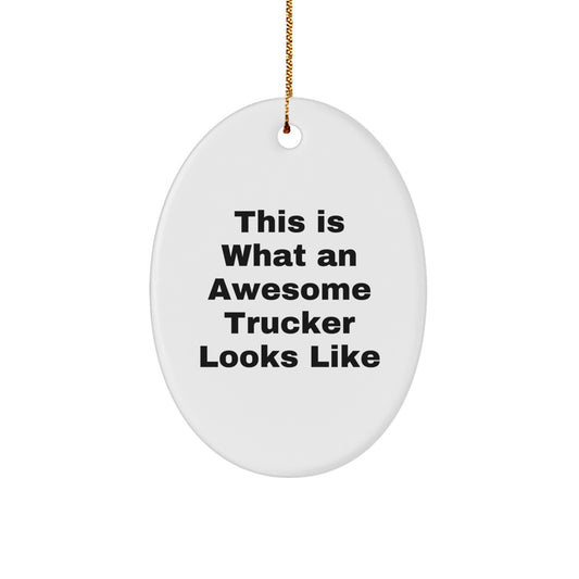 Funny Trucker Gifts for Men from Friends - Oval Ornament This Is What An Awesome Trucker Looks Like - Image 1