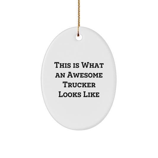 Funny Trucker Gifts for Men - Oval Ornament This 'Is What An Awesome Trucker Looks Like' - Unique Christmas Decorations from Friends - 3.25 Tall - Image 1