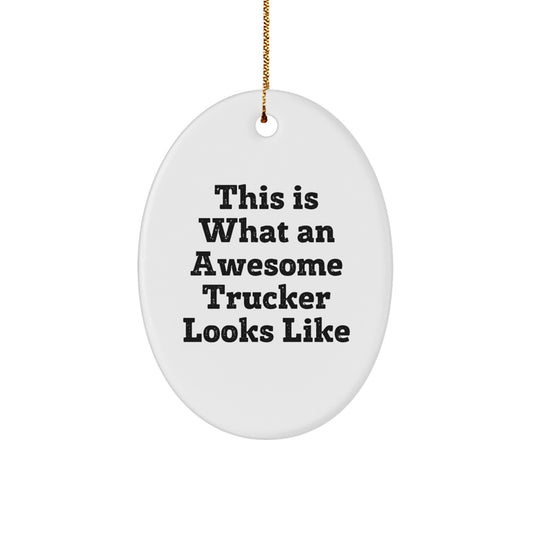 Funny Trucker Gifts for Men, Oval Ornament Inspirational Quote Christmas Unique Presents from Friends - Image 1