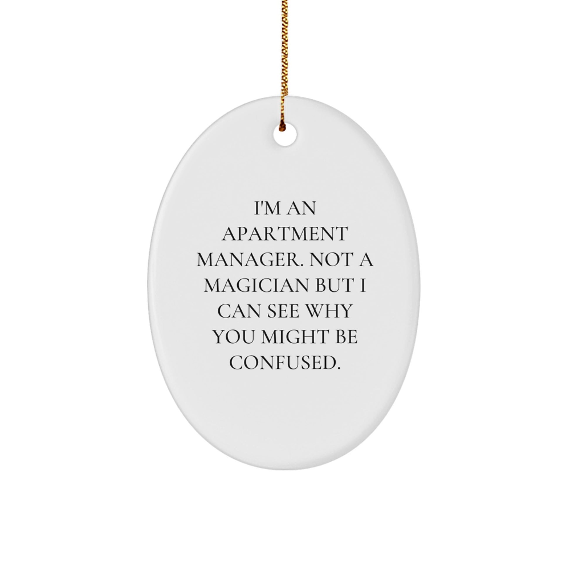 Funny Apartment Manager Gifts, Oval Ornament for Christmas, 'I'm Not a Magician' Quote, Gifts from Friends to Apartment Manager, Perfect for Holiday Season - Image 1