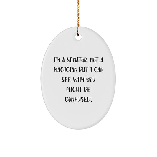 Funny Senator Oval Ornament, Christmas Unique Gifts, 'I'm A Senator. Not A Magician But I Can See Why You Might Be Confused.' Gifts from Friends to Senator, Oval Ornament for Senator - Image 1