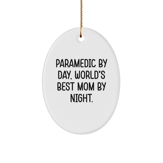 Rescue Worker Gifts, Funny Mom Gifts, Oval Ornament - Rescue Worker By Day, World's Best Mom By Night - Christmas Unique Gifts from Family - Image 1