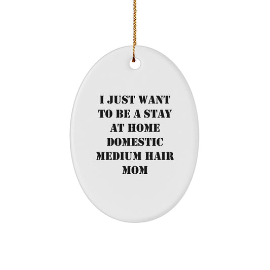Funny Domestic Medium Hair Cat Gifts from Mom, Oval Ornament for Pet Lovers, I Just Want To Be A Stay At Home Domestic Medium Hair Mom, Christmas Unique Gifts for Friends, Family, and Coworkers - Image 1