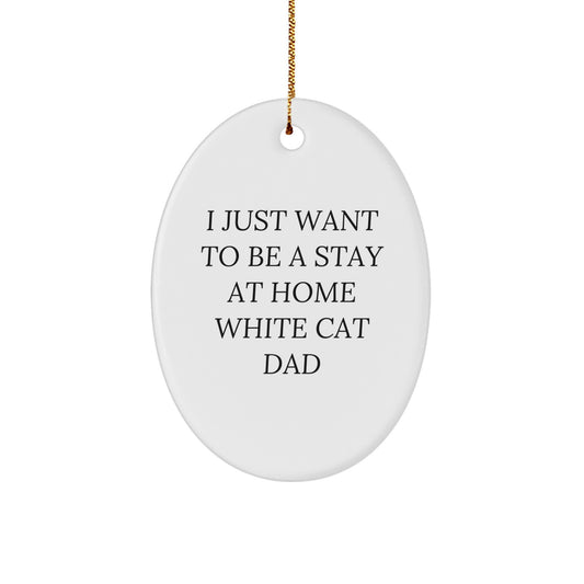 Cute White Cat Oval Ornament Gifts from Men to White Cat Dad for Christmas Unique Decorations I Just Want To Be A Stay At Home White Cat Dad - Image 1