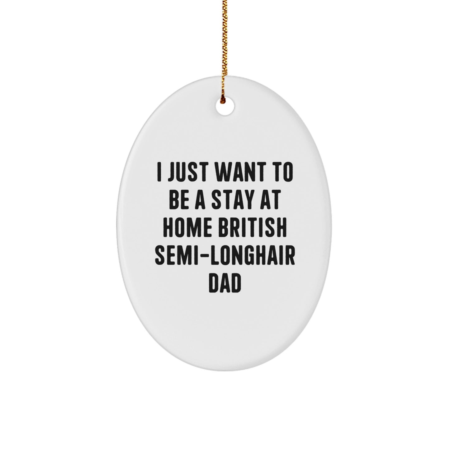 Funny British Semi-Longhair Cat Dad Gifts for Men, Oval Ornament with Gold Cord for British Semi-Longhair Cat Enthusiasts, Unique Christmas Unique Gift Ideas - Image 1