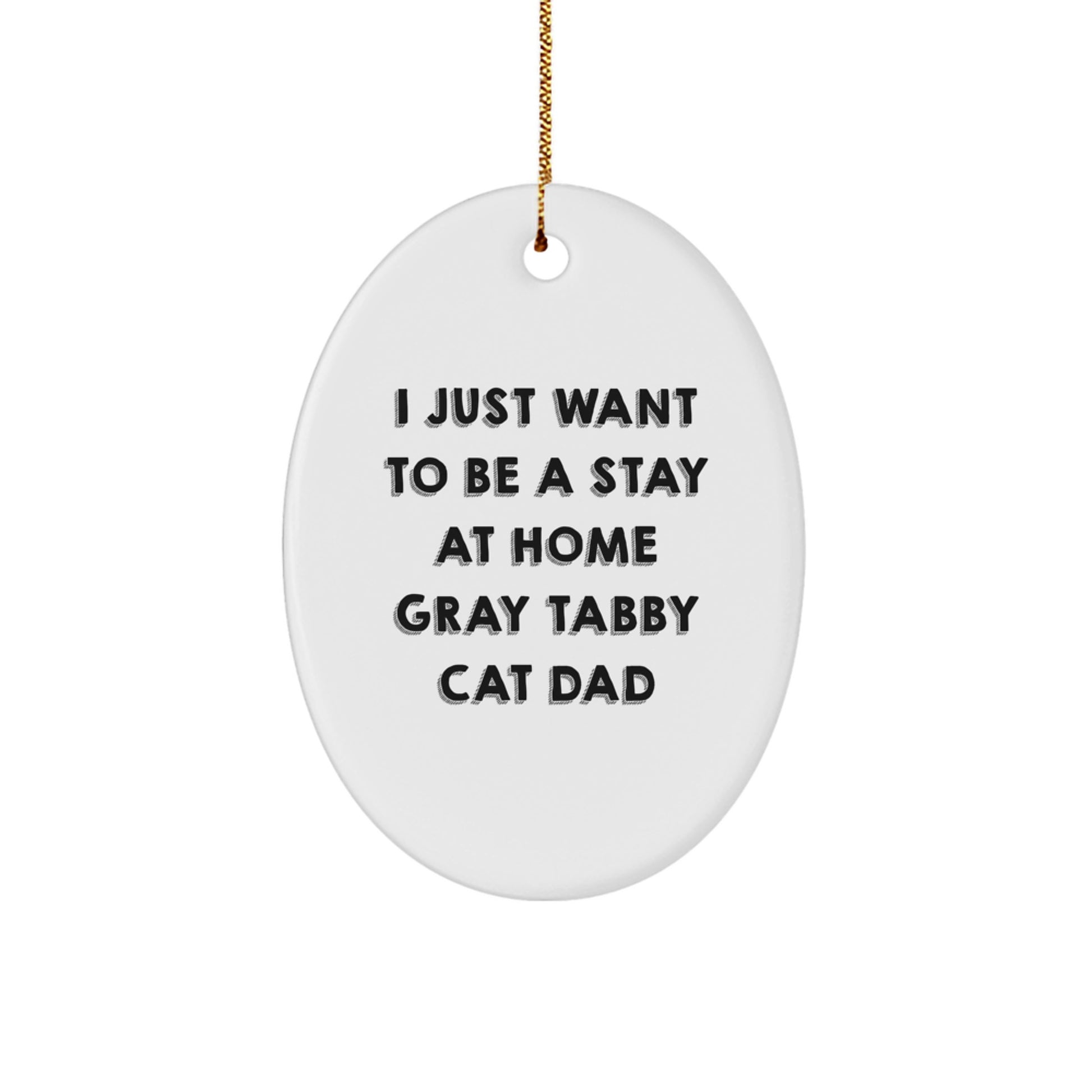 Gray Tabby Cat Oval Ornament Gifts for Dad Men on Christmas - Funny Quote I Just Want To Be A Stay At Home Gray Tabby Cat Dad - Image 1