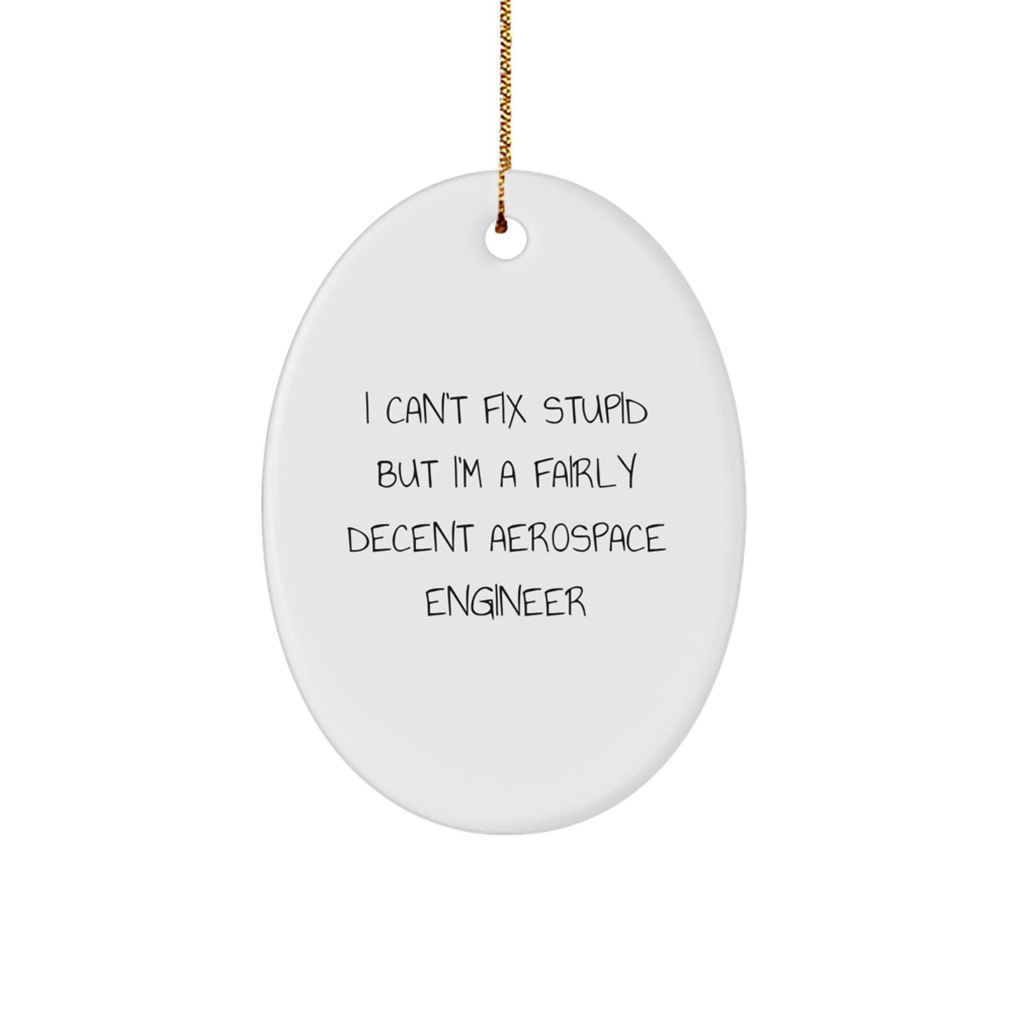 Funny Aerospace Engineer Gifts for Men - Oval Ornament 'I Can't Fix Stupid But I'm A Fairly Decent' - Christmas Unique Gifts from Friends to Family - Image 1
