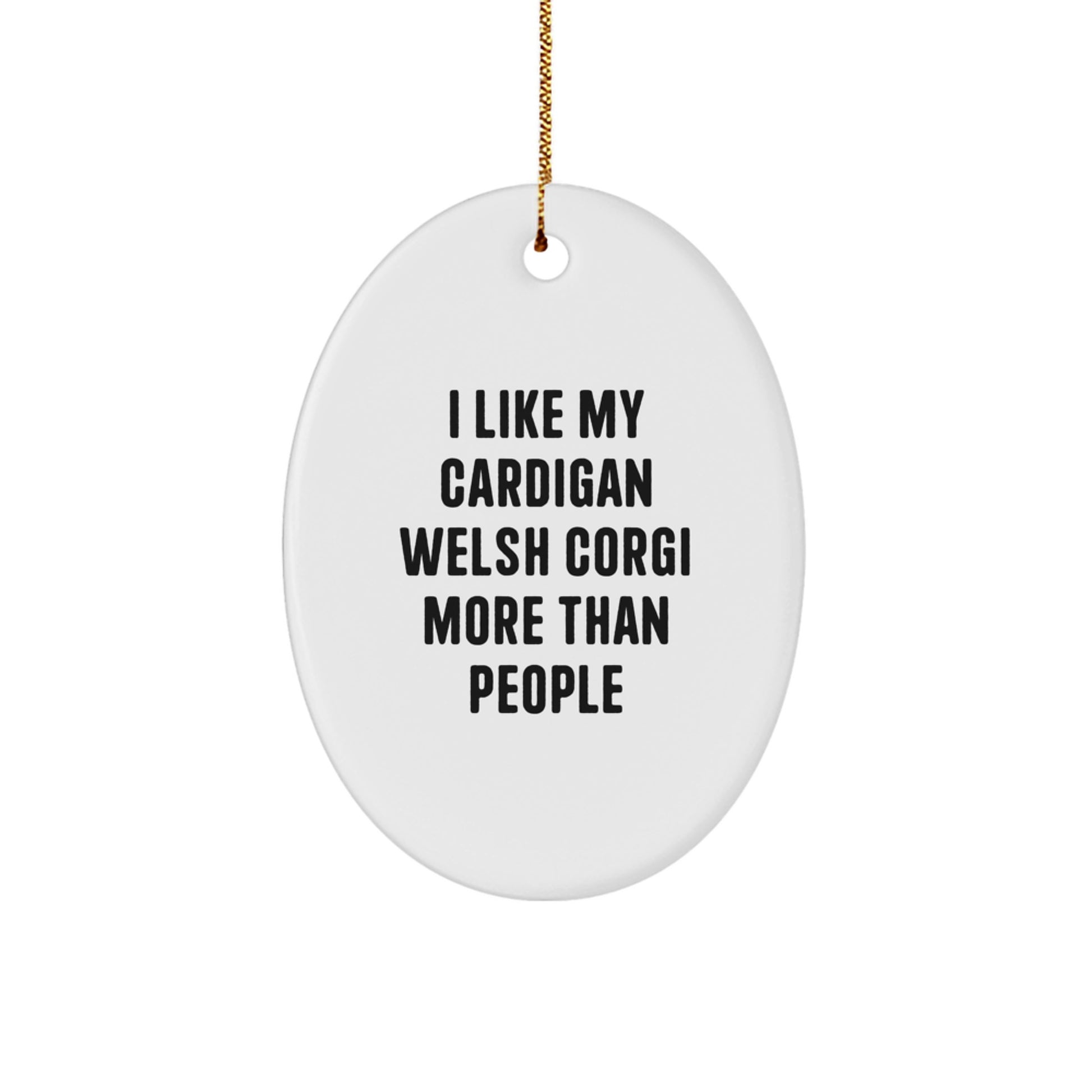 Funny Cardigan Welsh Corgi Dog Gifts from Friends, Gifts for Cardigan Welsh Corgi Dog Lovers, Oval Ornament with I Like My Cardigan Welsh Corgi More Than People Quote, Christmas Unique Gifts - Image 1