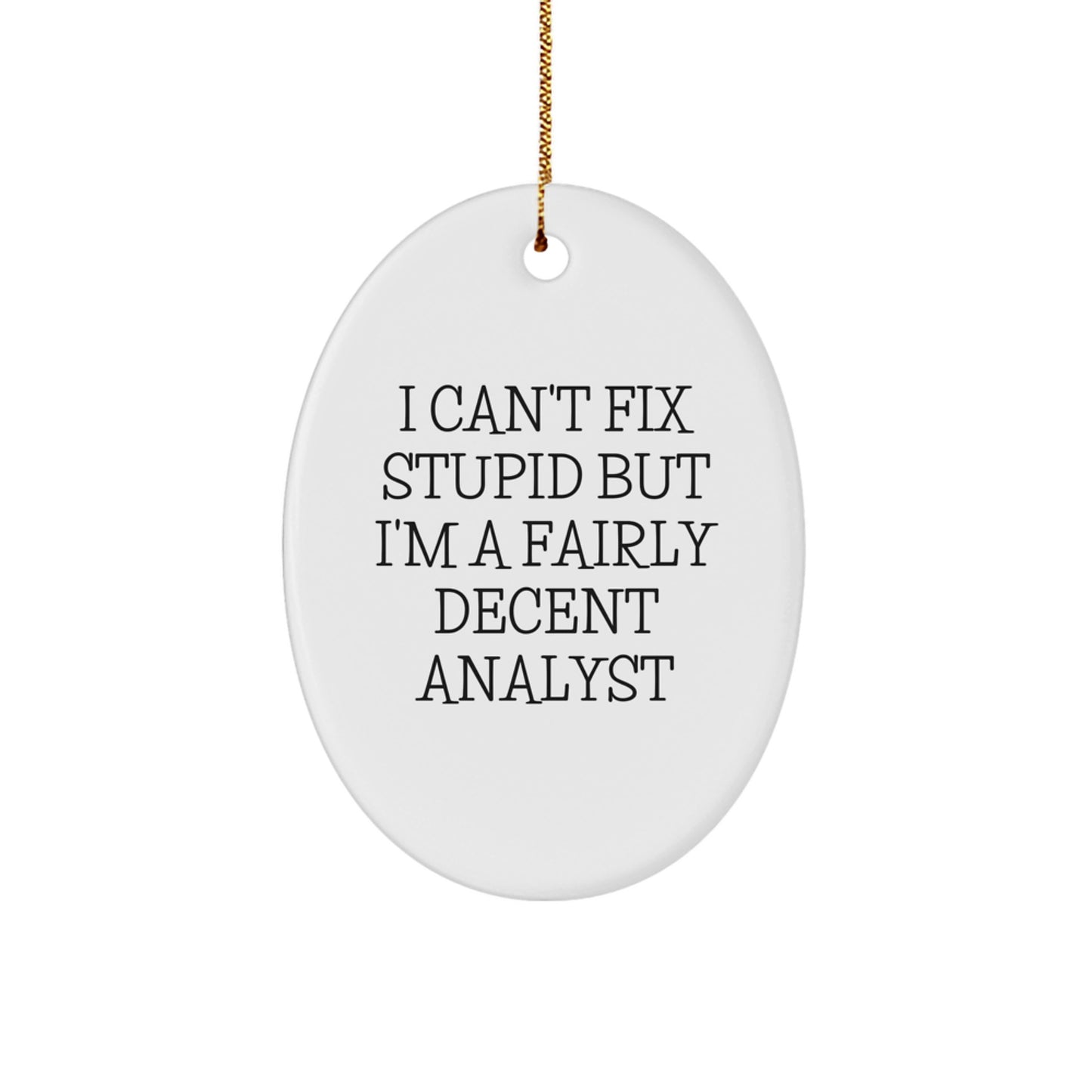 Funny Analyst Gifts for Christmas - Oval Ornament - 'I Can't Fix Stupid But I'm A Fairly Decent Analyst' - Gifts from Friends to Family - Image 1