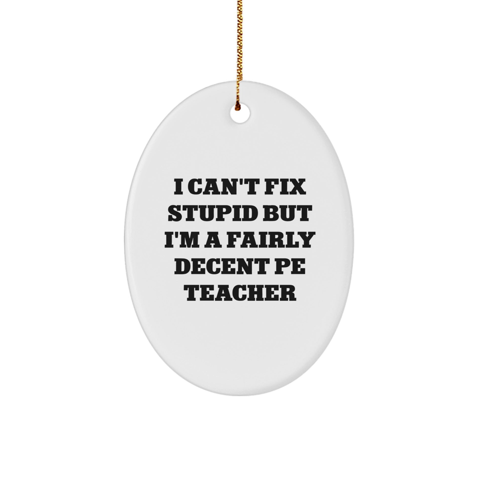 Funny PE Teacher Oval Ornament Gifts from Friends, Perfect for Christmas, I'm a Fairly Decent PE Teacher - Image 1