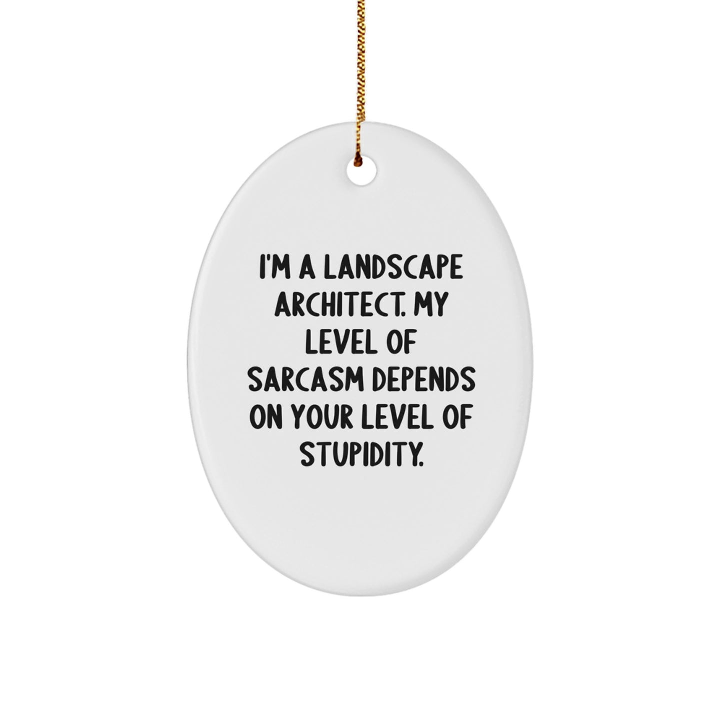 Funny Landscape Architect Gifts for Men - Oval Ornament with 'I'm A Landscape Architect. My Level Of Sarcasm Depends On Your Level Of Stupidity.' Quote, Christmas Unique Gifts from Friends - Image 1