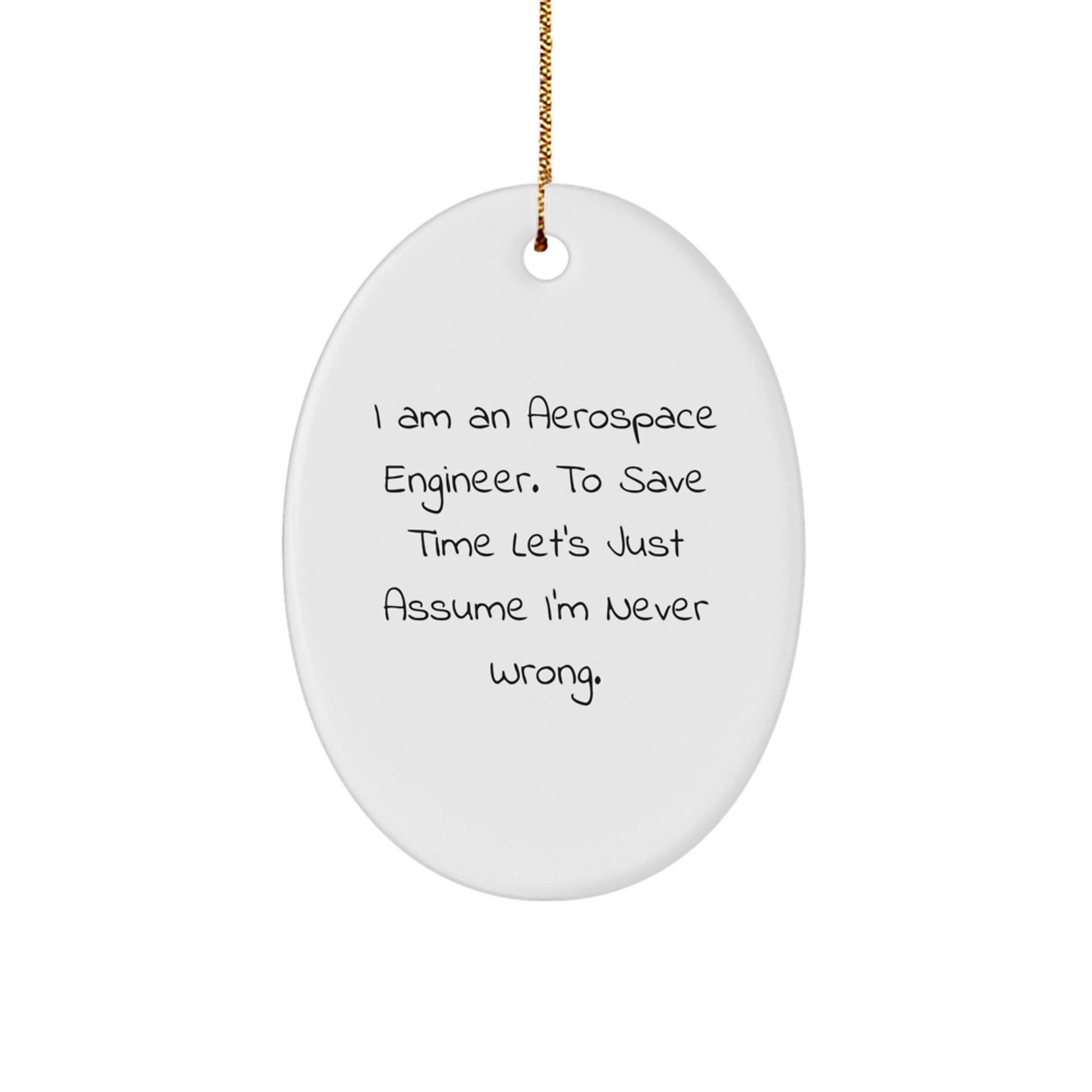 Funny Aerospace Engineer Gifts from Friends - I Am An Aerospace Engineer. To Save Time Let's Just Assume I'm Never Wrong. Oval Ornament for Christmas - Image 1