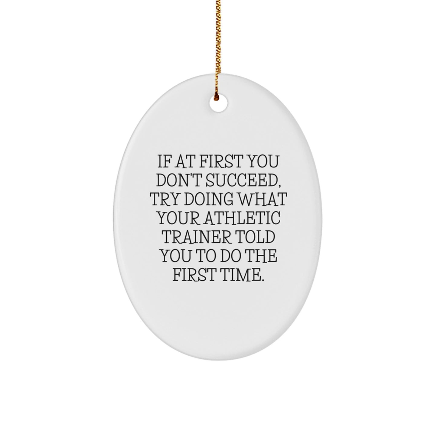 Funny Oval Ornament Gifts from Family for Athletic Trainer Christmas - If At First You Don't Succeed Try Doing What Your Athletic Trainer Told You, Funny Oval Ornament - Image 1