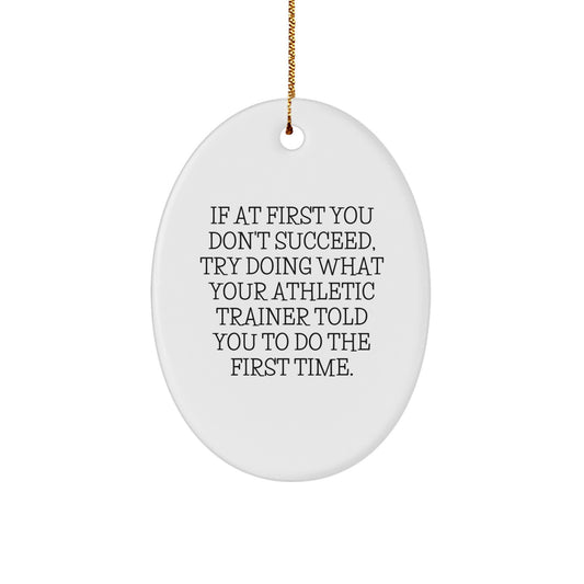 Funny Oval Ornament Gifts from Family for Athletic Trainer Christmas - If At First You Don't Succeed Try Doing What Your Athletic Trainer Told You, Funny Oval Ornament - Image 1