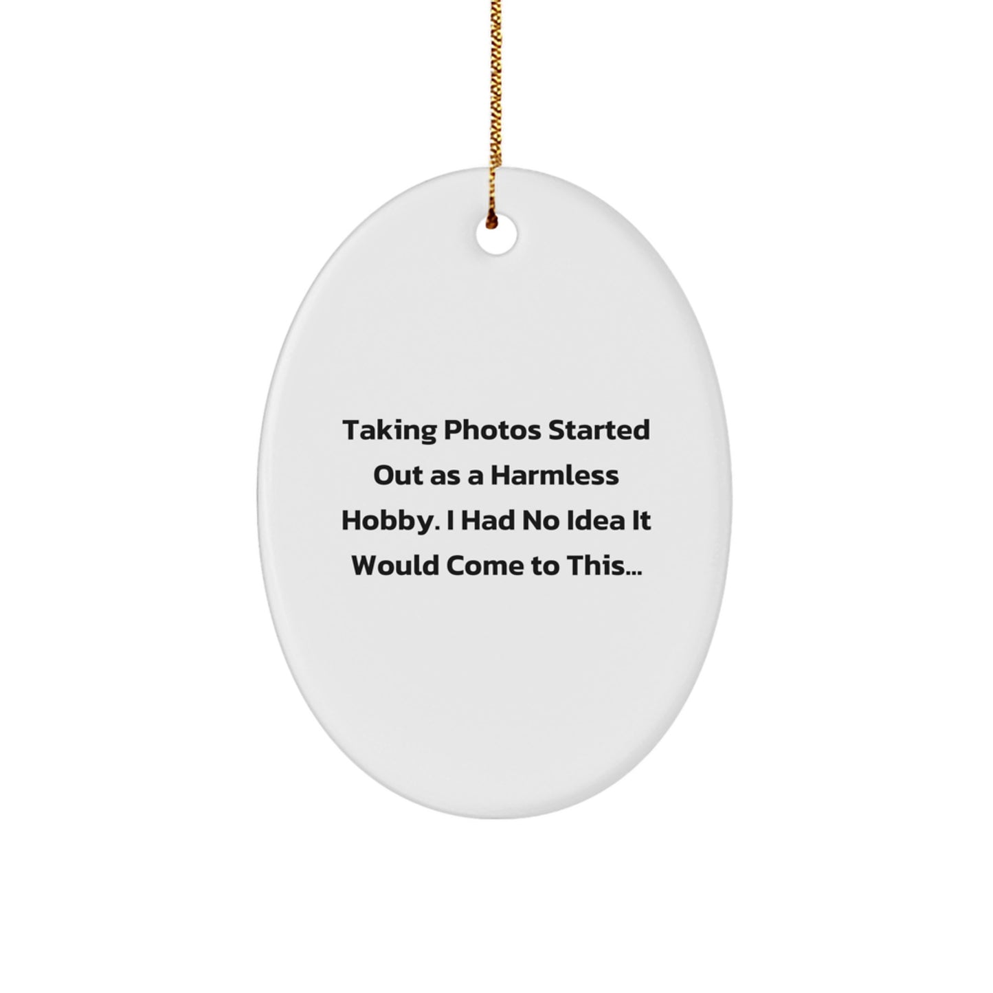 Funny Taking Photos Oval Ornament Gifts from Friends for Taking Photos Enthusiasts at Christmas - 'Taking Photos Started Out As A Harmless Hobby...' - Image 1