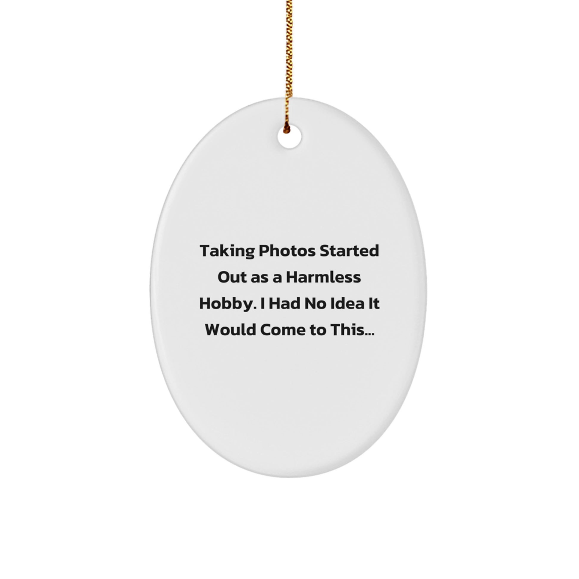 Funny Taking Photos Oval Ornament Gifts from Friends for Taking Photos Enthusiasts at Christmas - 'Taking Photos Started Out As A Harmless Hobby...' - Image 1