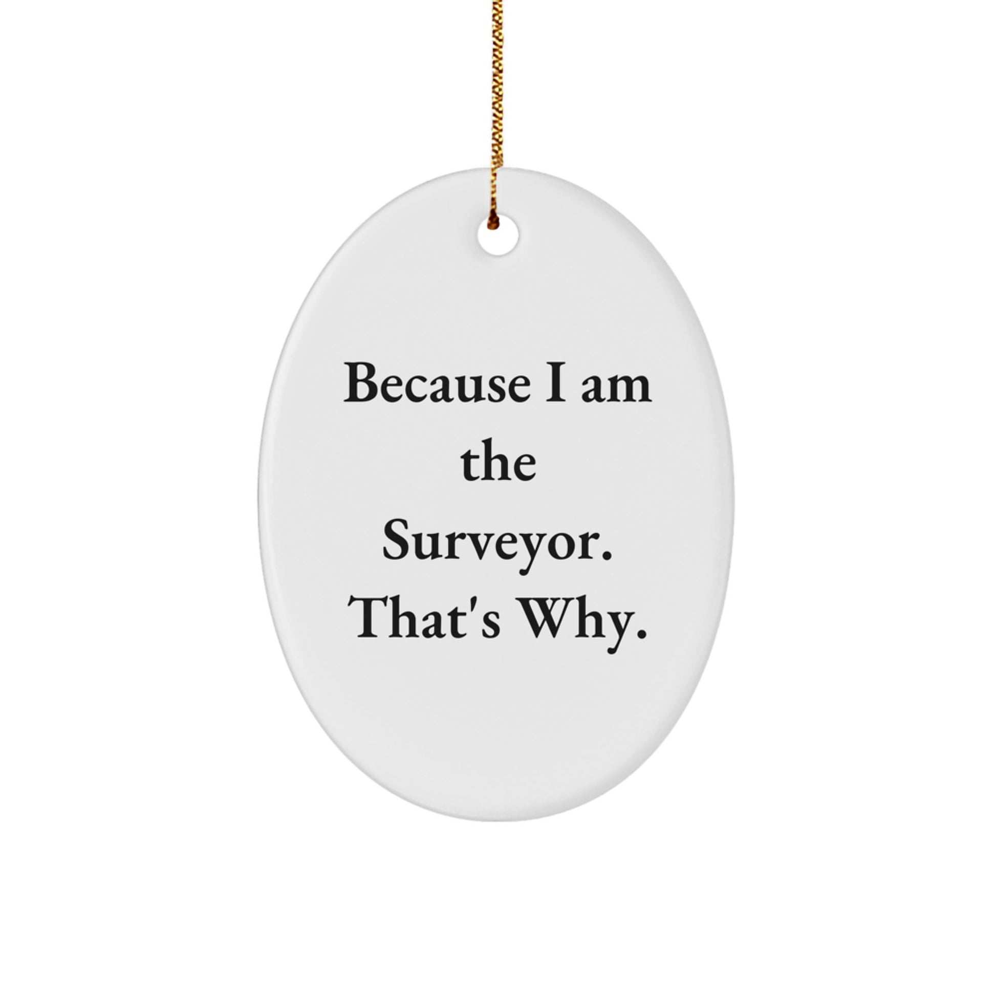 Funny Surveyor Gifts for Men Surveyor Enthusiasts - Oval Ornament with 'Because I Am The Surveyor. That's Why.' Quote, Christmas Unique Gifts from Friends - Image 1