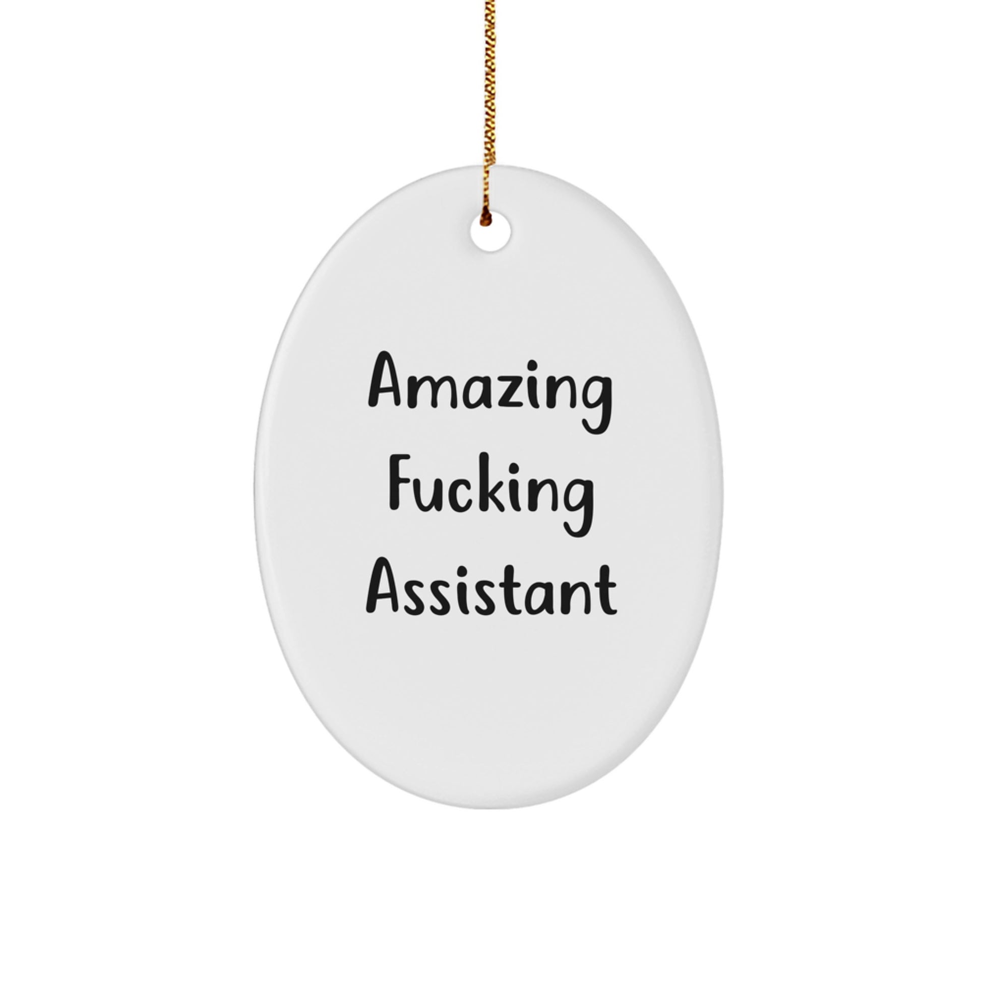 Funny Assistant Gifts for Men, Cute Oval Ornament with Inspirational Quote 'Amazing F--king Assistant', Perfect Christmas Unique Gifts from Friends to Coworkers - Image 1