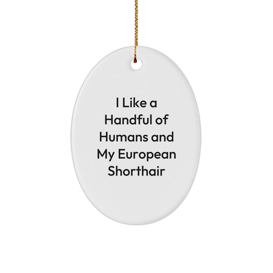 Funny European Shorthair Cat Gifts for Men Women Friends Family - Oval Ornament, I Like A Handful Of Humans And My European Shorthair, Christmas Unique Presents from Friends Family - Image 1