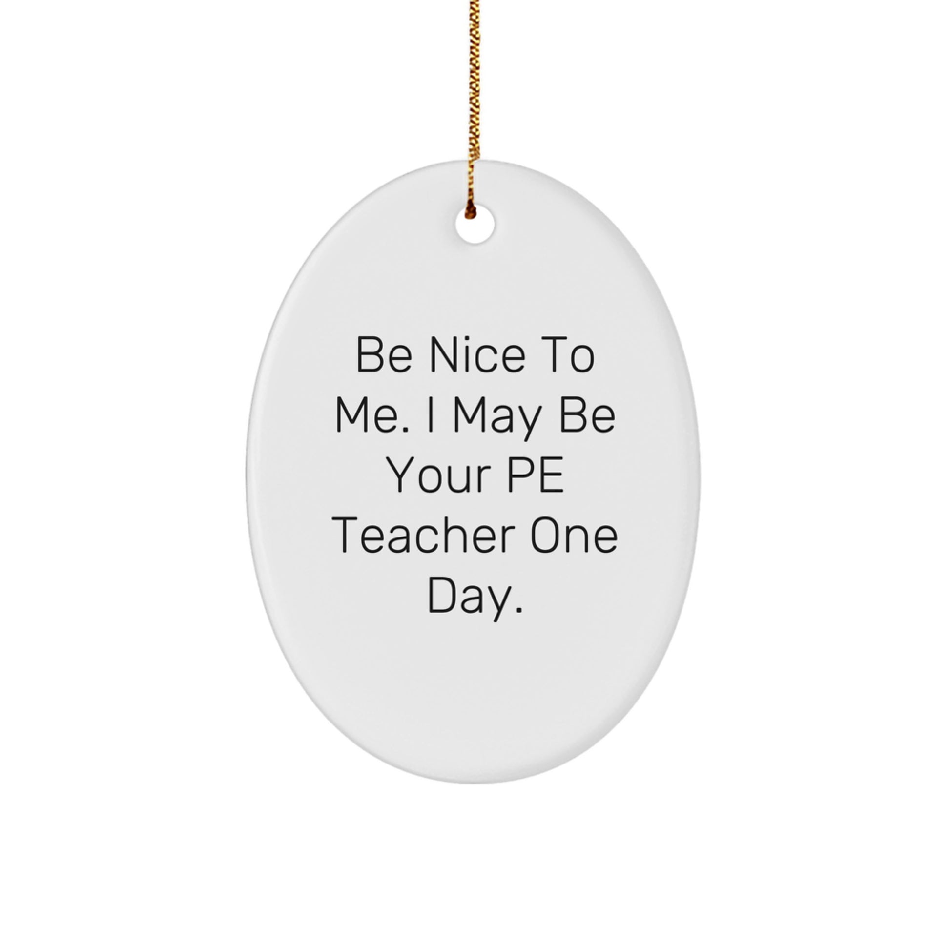 Funny PE Teacher Gift Ideas, Oval Ornament, Be Nice To Me, Christmas Unique Gifts for PE Teacher from Friends, Family - Image 1
